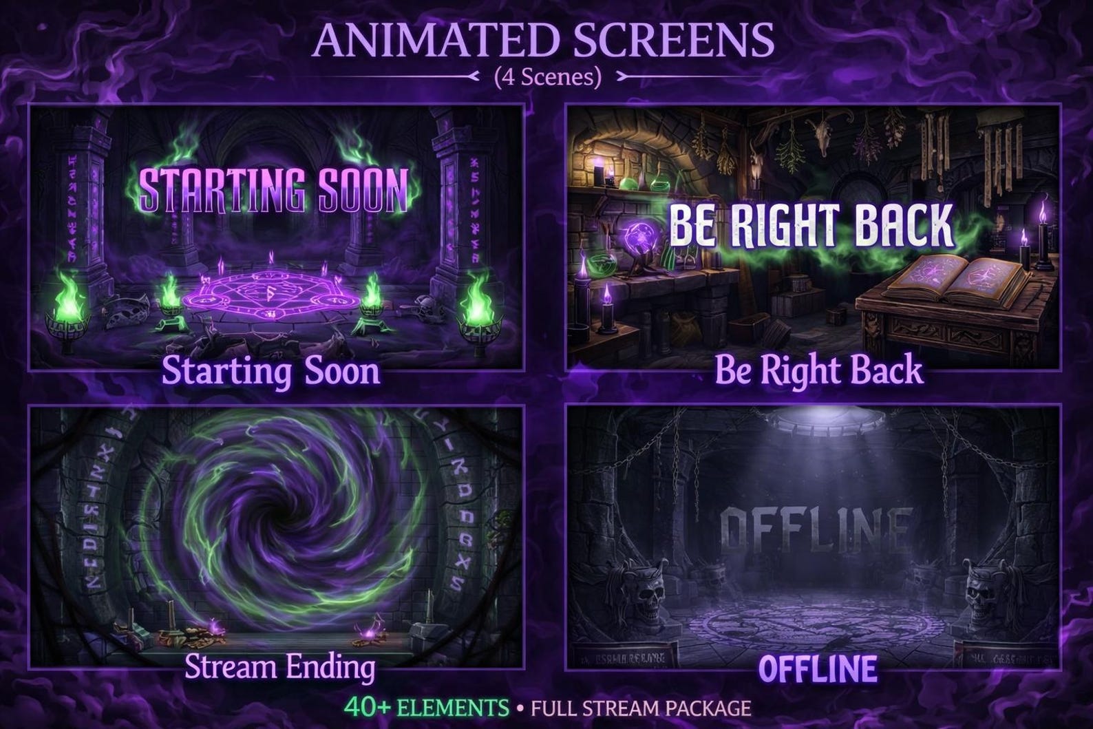 Necromancer Twitch Overlay Pack | Animated Dark Magic Skull Stream ...