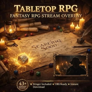 RPG Twitch Overlay Pack | Animated TTRPG Tabletop Fantasy Screens Alerts Panels OBS