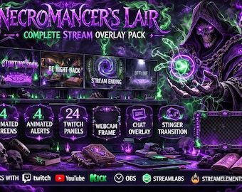 ネクロマンサー Twitch オーバーレイ パック アニメーション ダークファンタジー ストリーム パッケージ