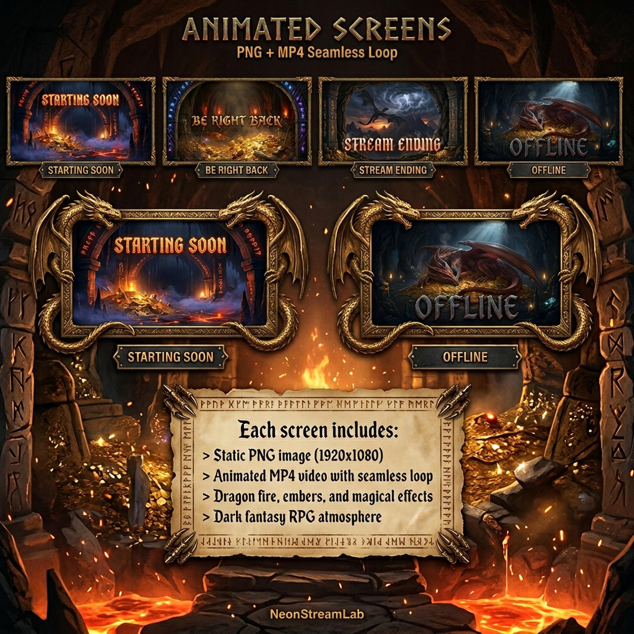 Dragon's Lair Stream Overlay Twitch Youtube Kick | Animated RPG Screens ...