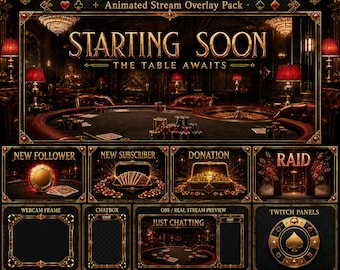 Casino Twitch-overlaypakket | Geanimeerde pokerstreamschermen Waarschuwingspanelen
