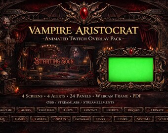 ヴァンパイア貴族ストリームオーバーレイパック | アニメーション付きゴシック城Twitch YouTubeキックスクリーンアラートパネル