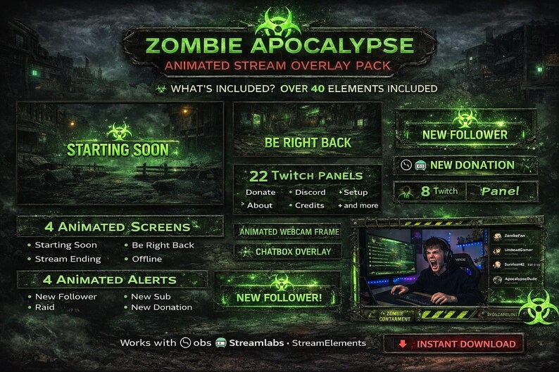 Zombie Apocalypse Stream Overlay Pack Animated Twitch Screens Alerts ...