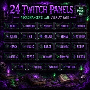 Necromancer Twitch Overlay Pack | Animated Dark Magic Skull Stream Screens Alerts Panels image 7