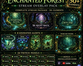 エンチャンテッドフォレスト Twitch オーバーレイパック アニメーションストリームパッケージ アラートパネル OBS