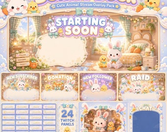 Duck Twitch-overlaypakket | Bunny Kawaii Pastel geanimeerde streamschermen Waarschuwingspanelen