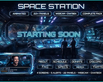 宇宙ステーションアニメーションストリームオーバーレイパックSF Twitch YouTubeキックウェブカメラパネルアラート