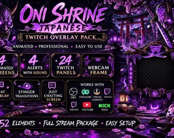 鬼神社 ダークアニメ ストリームオーバーレイ Twitch YouTube キック | アニメーション 日本語アラートパネル ウェブカメラ