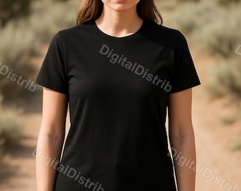 Paquete de maquetas Black Bella Canvas 3001 / Maquetas de camisetas para hombre y mujer (parte delantera y trasera) / Plantilla de descarga digital para impresión bajo demanda