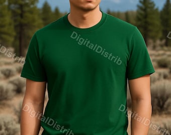 Paquete de maquetas Evergreen Bella Canvas 3001 / Maquetas de camisetas para hombre y mujer (parte delantera y trasera) / Plantilla de impresión bajo demanda (POD) para descarga digital