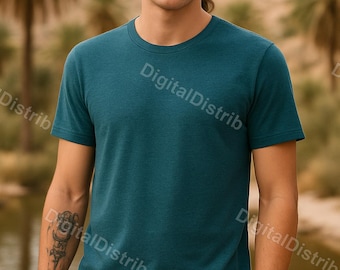 Paquete de maquetas Bella Canvas 3001 color verde azulado intenso / Maquetas de camisetas para hombre y mujer (parte delantera y trasera) / Plantilla de impresión bajo demanda (POD) para descarga digital