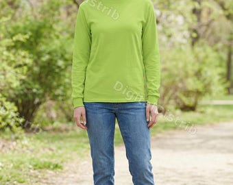 Maqueta de camiseta de manga larga Lime Comfort Colors 6014 / Plantilla unisex para impresión bajo demanda (descarga digital)