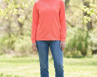 Paquete de maquetas de camisetas Comfort Colors 6014 / Rojo neón naranja de manga larga (descarga digital)