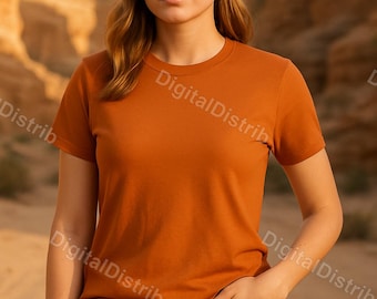 Paquete de maquetas Bella Canvas 3001 color naranja quemado / Maquetas de camisetas para hombre y mujer (parte delantera y trasera) / Plantilla de impresión bajo demanda (POD) para descarga digital