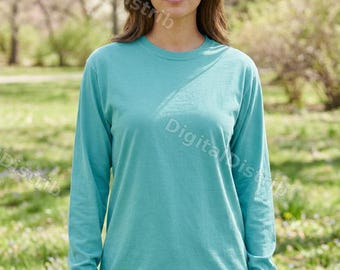 Maqueta de camiseta/manga larga Seafoam Comfort Colors 6014 (descarga digital)