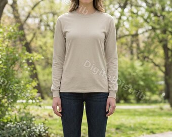 Maqueta de camiseta de manga larga Sandstone Comfort Colors 6014 / Plantilla unisex para impresión bajo demanda (descarga digital)