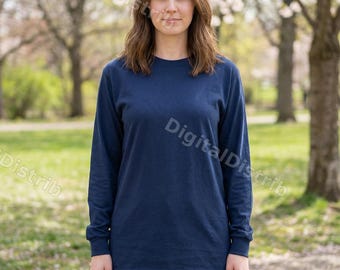 Maqueta de camiseta de manga larga True Navy Comfort Colors (descarga digital)