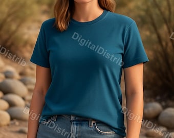 Paquete de maquetas Cool Blue Bella Canvas 3001 / Maquetas de camisetas para hombre y mujer (parte delantera y trasera) / Plantilla de impresión bajo demanda (POD) para descarga digital