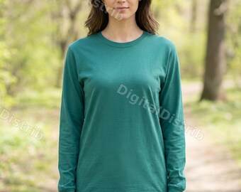 Maqueta de camiseta Comfort Colors 6014 / Azul Topacio, manga larga (descarga digital)