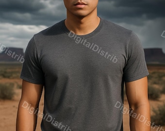 Paquete de maquetas Bella Canvas 3001 gris oscuro / Maquetas de camisetas para hombre y mujer (parte delantera y trasera) / Plantilla de impresión bajo demanda (POD) para descarga digital