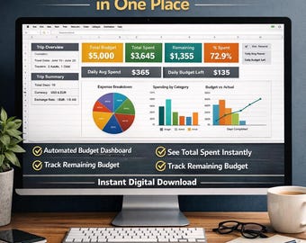 Travel Budget Planner Spreadsheet | Vacation Expense Tracker | Trip Planning Dashboard | Excel Template