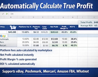 Reseller Profit Tracker Spreadsheet | Inventory, Sales & ROI Calculator (Digital Download)