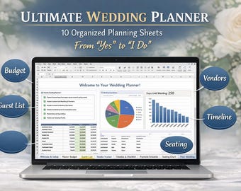 Ultimate Wedding Planner Spreadsheet | Editable Budget, Guest List, Vendor Tracker & Timeline | Digital Planning Template
