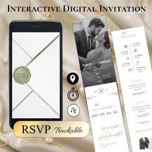 Sage Green Digital Wedding Invitation • Interactive E‑Invite with Photo, Music, Maps & Trackable RSVP • Editable Canva Template