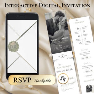 Sage Green Digital Wedding Invitation • Interactive E‑Invite with Photo, Music, Maps & Trackable RSVP • Editable Canva Template