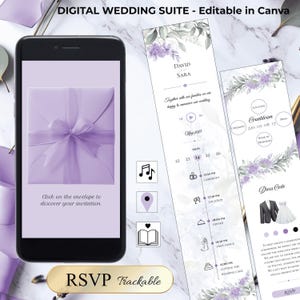 Lavender Wedding Video Invitation • Editable Canva Template • Digital RSVP • Instant Download
