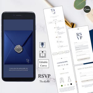 Interactive Royal Gold Wedding Website Invitation – Canva Editable Template (Digital Download)