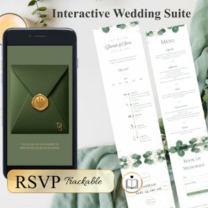 Invito di nozze verde salvia con busta, invito digitale botanico, Online Tracciabile RSVP