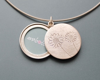 unique sunflower locket for one photo in sterling silver