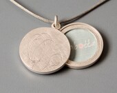 silver double locket with tulips - modern floral locket for two pictures