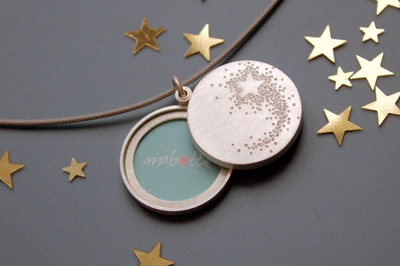 large locket for two photos in sterling silver with shooting star image 3