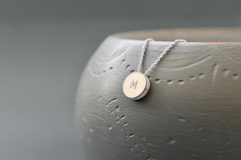 Minimalist initial pendant necklace in sterling silver image 1