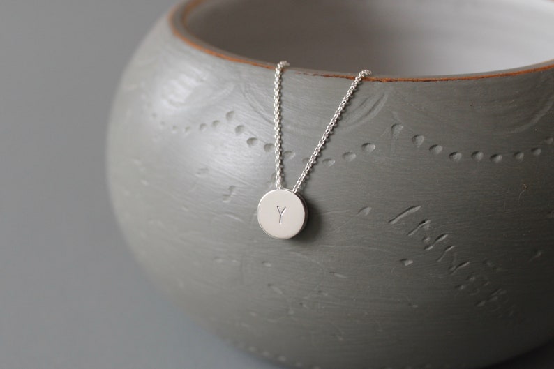 Minimalist initial pendant necklace in sterling silver image 2