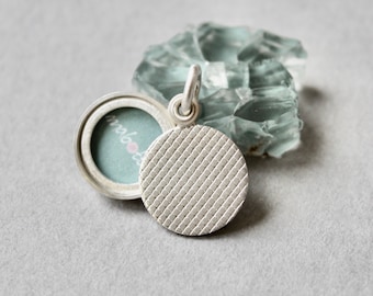 Minimalist modern locket with check pattern in sterling silver