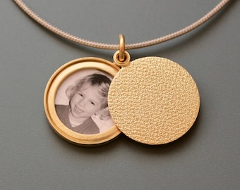 Minimalist golden locket for one photo with unique textured surface