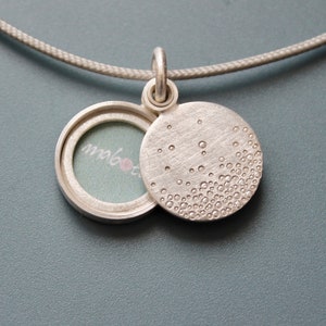 Modern Photo locket handmade locket in sterling silver with bubbles design