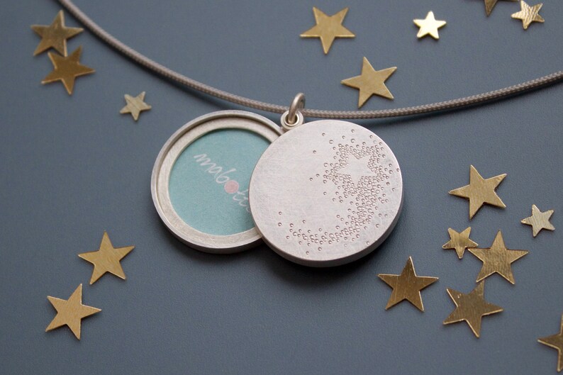 large locket for two photos in sterling silver with shooting star image 1