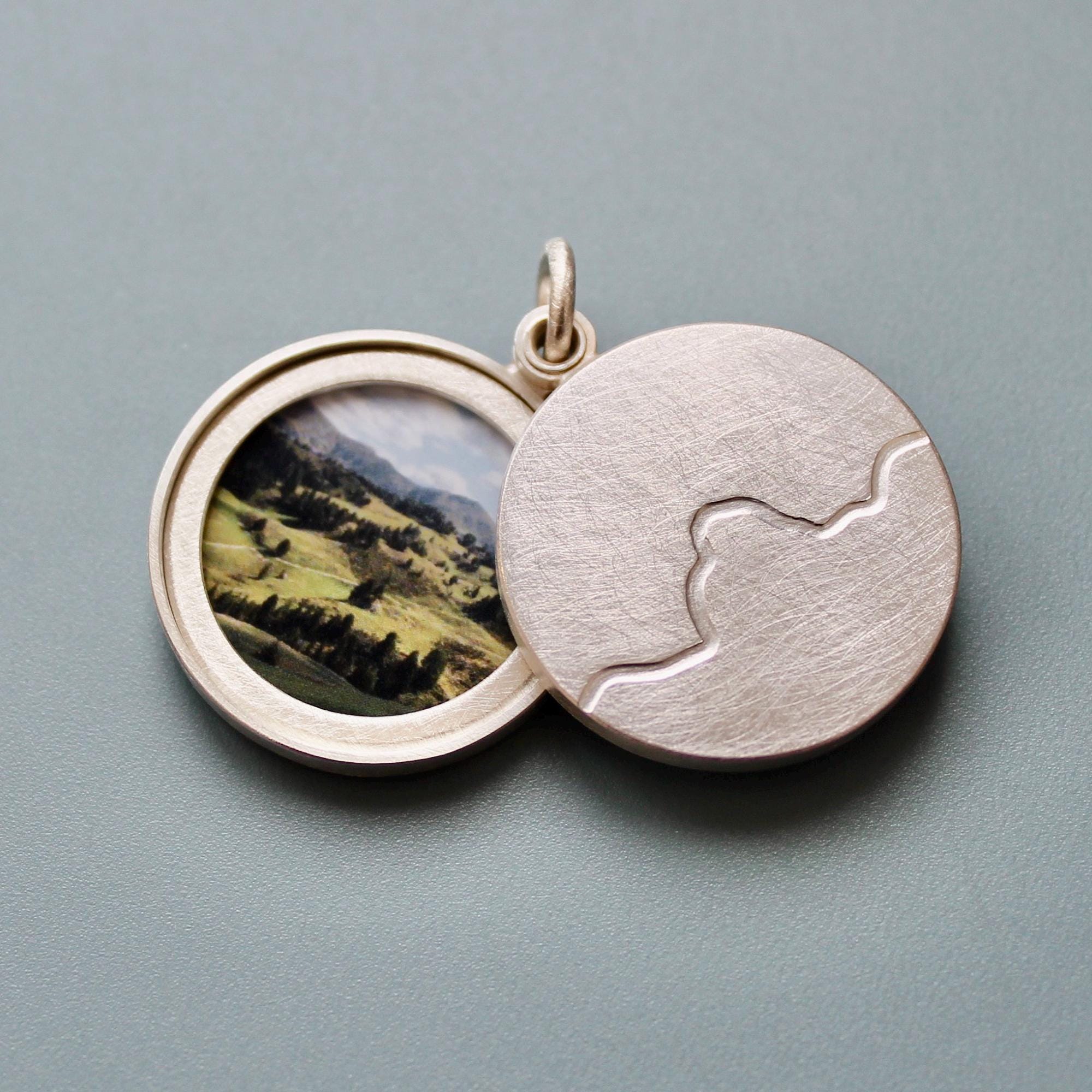 Minimalist Photo Locket With Mountain Range in Sterling Silver - Etsy