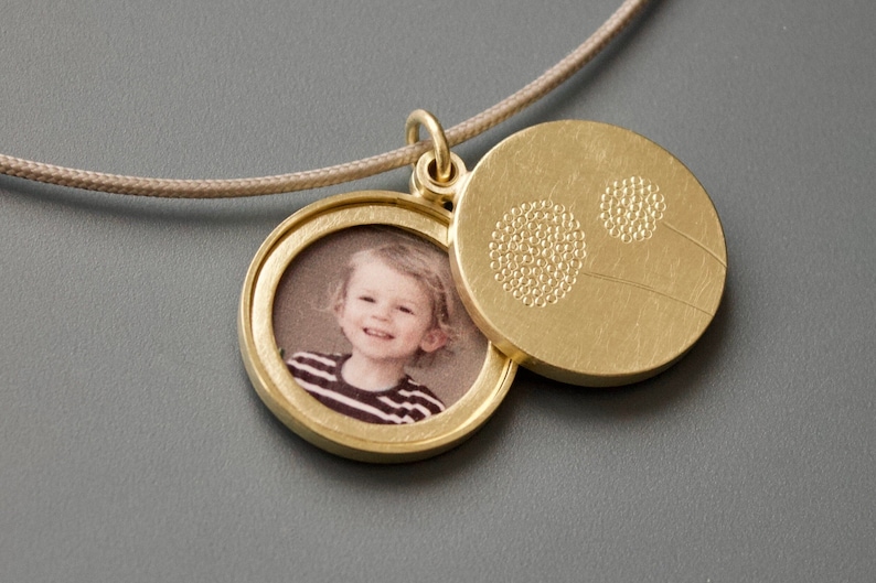 golden double locket with delicate dandelions image 1