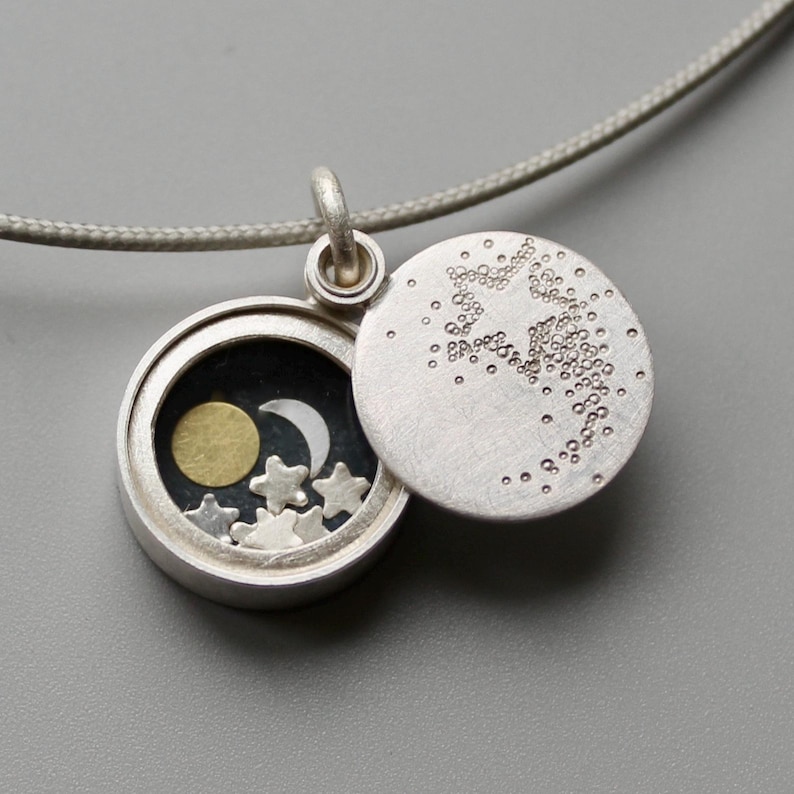 Silver Locket Sun Small Silver Locket Sun Moon and Stars With Shooting Star Locket - Etsy