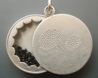 wunderschönes Medaglione con Vergissmeinnicht-Samen aus Sterling Silver