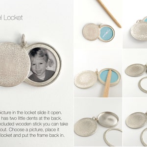 Minimalist modern locket for two small photos made from textured sterling silver image 5