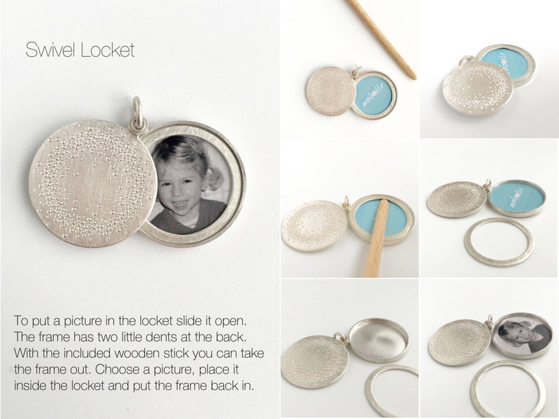 Minimalist modern locket for two small photos made from textured sterling silver image 5