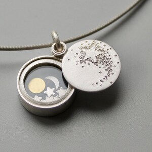 Small silver locket Sun Moon and Stars with shooting star locket image 4