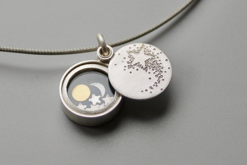 Small silver locket Sun Moon and Stars with shooting star locket image 4