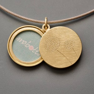 golden double locket with delicate dandelions image 3